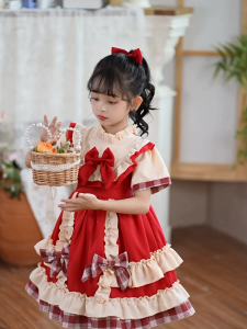 DOCUT ชุดไทยเด็กหญิง ชุดเด็กผู้หญิง โลลิต้า ชุดเดรสสาว ชุดฤดูใบไม้ผลิและฤดูใบไม้ร่วง ชุดเจ้าหญิงเด็กทารก กระโปรงสาวน้อย