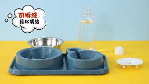 Cat Bowl with Stand Stainless Steel 2 in 1 Pet Bowl Water and Food Bowl Set with Automatic Waterer Bottle for Small or Medium Size Dogs Cats
