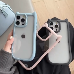 ARCHOR For iPhone 11 12 13 14 Pro Max Plus Cute Cartoon 3D Cat Ear Transparent Silicone Phone Case Soft TPU Shockproof Protect Back Cover