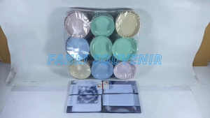 Souvenir Pernikahan Ultah dan Khitanan Mangkok Ceper Bulat Gerigi Kemasan Mika Di Pisah ISI 50 PCS