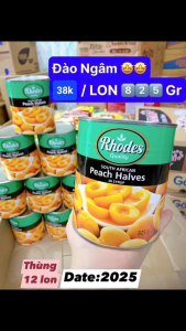 Đào ngâm nước đường Rhodes 825gam - đào lon date 2025