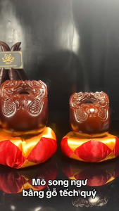 Mõ Song Ngư Bằng Gỗ Tếch Quý 6 Kích Thước M03 Tặng đệm lót và dùi mõ đồ thờ Tâm Ý