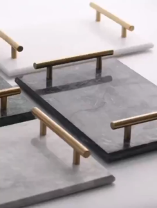 Nampan Tatakan Luxurious Marble Jewelry Tray with Gold Handle Home Decor