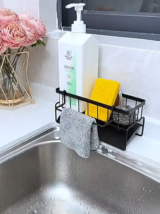 Kitchen sink rack sponge rack with drain tray rack with towel bar | Lazada