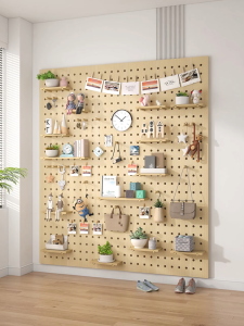 Solid wood hole board custom wall storage rack living room wall hanging partition storage rack background Wall bookshelf