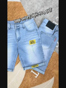 Quần short jean nam XANH thêu rách chất vải jean co giãn dễ vận động đúng form tôn dáng giá tốt