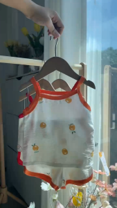 พร้อมส่ง ชุดเซทเด็กผู้หญิง เสื้อผ้าเด็ก สายเดี่ยว+กางเกงขาสั้น พิมพ์ลายSize 80-110 cm