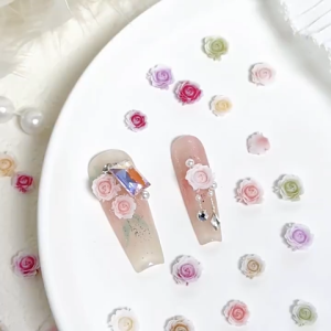 Nail Art Simulation Dry Rose Ornaments Mixed Size Nail Drills Resin Carved White Camellia美甲仿真干枯玫瑰花饰品高定渐变大小混装指甲钻树脂雕刻白山茶花