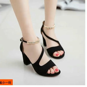 Korean High Heels Women's Casual Thick Heel Sandals & Beaded Fish Mouth Women's Sandals