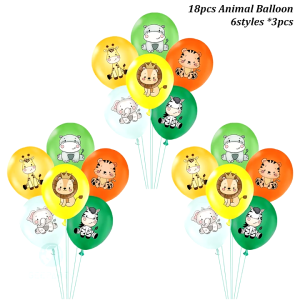 Cartoon Animal Wild One Banner Pattern Latex Balloon for Jungle Safari Theme Party Decorations