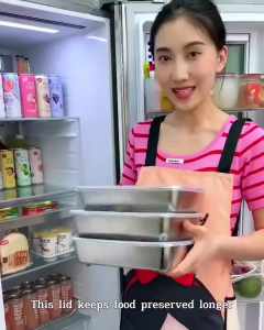 304 Stainless Steel Japanese Style Tray Food Storage Box with Lid Household Fresh-keeping Box Tray
