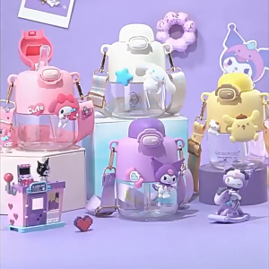 Botol Minum Anak Trendi Viral Tali Panjang Motif Lucu Dan Unik 550ml Pengunci Flip On