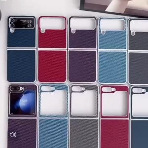 Kasus Karbon Tipis untuk Samsung Galaxy Z Flip 4/Z Flip 5/Z Flip 6 1500D & Tutup Serat Aramid Mendukung Pengisian Daya Nirkabel AF-219