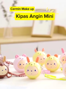 KIPAS ANGIN MINI GANTUNG KARAKTER LUCU 2IN1/ kIPAS ANGIN CERMIN MINI/ KIPAS CERMIN MAKEUP FREE BOX