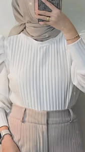 ATASAN KOMBINAS BAHAN KONDRU I KELLEN PUUF BLOUSE WANITA KOREA STYLE TERBARUH