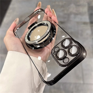 Luxury Make Up Mirror Bracket Phone Case for IPhone 15 Pro Max 11 12 13 14 Pro Max Ultra Thin Hard Transparent Casing Lens Cover