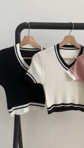 BL0880 Jazlyn V-Neck Knit Crop Tee