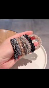 F4 Ikat Rambut Elastis Aksen Kristal Mutiara Gaya Korea Elegant Crystal Pearl Ring Hair Ties IPD003