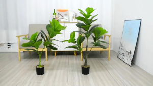 3 Forks Artificial Plant Pandurata Banyan Fake Bonsai Plant Fiddle Leaf Fig Plastic Plants indoor Home Decor