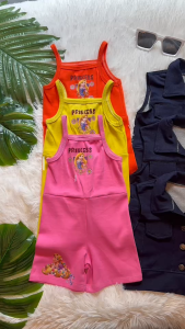 ชุดเด็กผู้หญิงจั๊มสูทแขนกุด เสื้อคลุมผ้ายีนส์เทียม น้ำหนัก 5-25 กิโล ไซส์SMLXL รหัสFOO