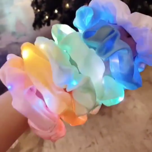 🎀SG STOCK🎀 LED Light Up Hair Tie Scrunchies Elastic LED Light Women Girls Hair Bands For Holiday Party LED Luminous Ponytail Holders Elastic Hair Bands for Girls Solid Color Hair Accessories Gift