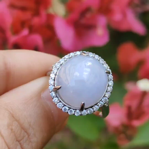 Lavender Cabochon set on S925 Silver adjustable ring Natural Type A Jadeite with QIC Labs approved certificate included weigh 3.99 grams 13.8 * 12.3 * 5.7 mm suitable for all occasions (s925ring1)