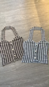 BL20873 Houndstooth Halter Knit Tanktop