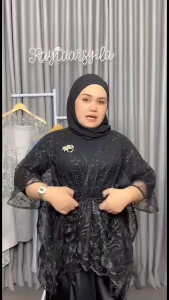 Baju Oneset Kondangan Wanita Kekinian Kebaya Modern Cape Outer Brukat Batwing Variasi Tali