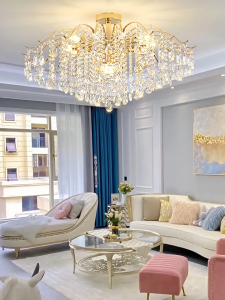 Nordic Chandelier Modern Design Sala Crystal Glass Drop High Ceiling Light For Dining Aretiam Living Room