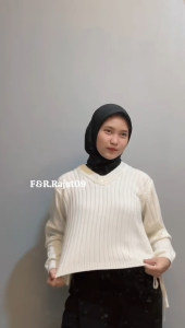 F&R Oneset Rahima Sweater Rajut Kerah V-Neck Setelan Celana Kulot Premium Wanita Lengan Panjang Kekinian