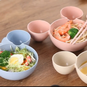 4 In 1 Baby Minnie Bowl Spoon Fork Chopsticks Set Tableware Wheat Straw Drop-proof Plate Mickey Bowl