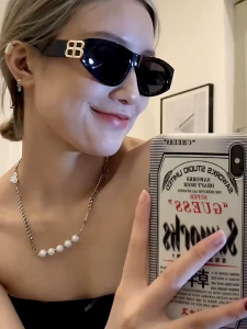 TRENDY Kacamata Hitam Wanita Double B Logo Anti Uv Fashion Retro Vintage Frame Persegi Minimalis Kekinian