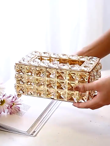 Luxury Crystal Tissue Box Tissue Box Paper Towel Crystal Glass Square Tissue Box Office Hotel Home Bar