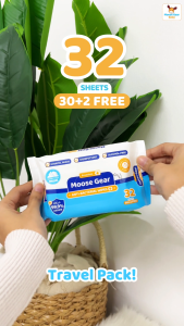 Moose Gear Baby Wipes Premium Antibacterial 32s TRAVEL PACK Kills 99.9% Germs Thick & Soft