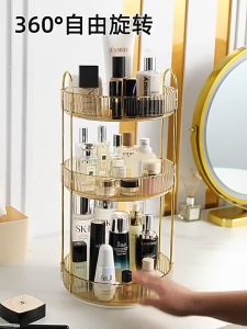 SG Rotating Makeup Perfume Organiser 2 Tier | 3 Tier Desktop Spinning Kitchen Cosmetic Organising Tray by Thehomeshoppe