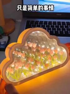 【FAST Delivery】DIY Cloud Tulip lamp LED Night Light Bedroom Ornaments Creative Photo Frame Mirror Table Lamps Birthday Gifts