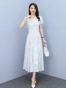 Womens Dresses summer fashion V-neck dress for woman white dress korean temperament long dress