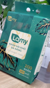 KHO PHÚ NHUẬN_Thùng 4 khăn vải khô đa năng Lamy 200 tờ dạng túi rút treo tường lau mặt khăn lau