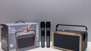 ลำโพงบลูทูธไร้สาย รุ่นM300 แถมไมค์ลอย 2ตัว ECHO/TONE/MUTEมีที่หิ้วพกพาง่าย รองรับ AUX/TF/USB/MIC2 ชาร์จTYPE-C  THINGTH