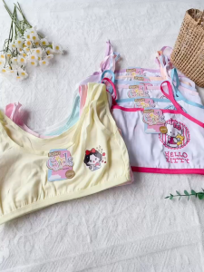 Fashion Cartoon Pattern Design Plain Cotton Underwear Bra for (8-12 Yrs) Kids Teen School Girl