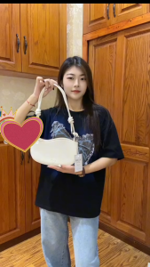 IELGY - Tas Bahu Wanita Putih dengan Tali Rantai Mutiara yang Dapat Disesuaikan