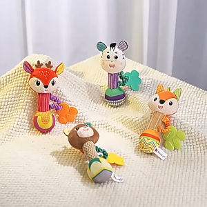 Soft Animal Baby Rattle | Hand Grip Shaker Toy | Stuffed Sensory Squeaky Teether