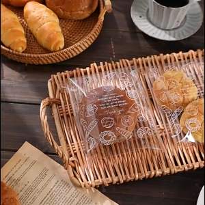 100pcs Bread Packaging Bags Christmas Plastic Sandwich Cookie Toast Bread Candy Cake Treat Pastry Bag 18x15cm Self-adhesive Transparent Cellophane Food Baking DIY Handmade Bakery Bags Baking Accessories