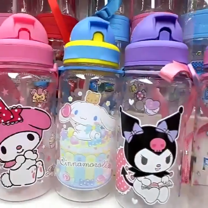 Sanrio Cartoon Kuromi Melody Water Bottle With Straw 350ml Unbreakable lovely Tumbler Water Cup for Kid Girl Boy