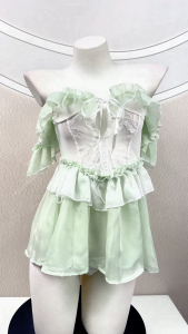 BABY FACE ชุดคอสเพลย์นางฟ้า ชุดนอนสวยๆ ชุดผ้าชีฟอง 🏞️ เกาะอก คล้องแขนระบาย BF-1023