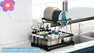 Dish Drying Rack Dish Rack with Drainer Dish Rack Organizer Cabinet Cutlery Rack with Drip Tray Tableware Shelf Kitchen Drainer Removable Kitchenware Storage Space Saving Countertop Tableware Rack