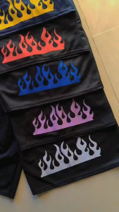 Celana Pendek Boxer Anak Pria/wanita Murah Warna Hitam Motif Api dengan Saku di Bagian Kanan