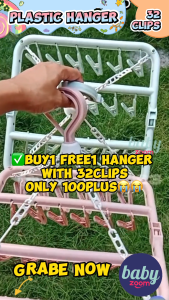 Buy1 Take1! BabyZoom Plastic Hanger 2pcs 32Clip Folding Hanger Folding Clip Drying Clothes Foldable 32 Peg Windproof Clothes Hanger Dryer Windproof Hanger Rack Clips Socks Dryer Hanger Underwear/Socks Hanging Hook Balcony Rotatable Cod 2pcs Free Shipping