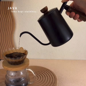 JAVA Teko Kopi Leher Angsa Stainless Premium Gooseneck Coffee Glass Gelas Kopi Barista Kettle Coffee Pot Teko Seduh Kopi Tutup Gagang Kayu