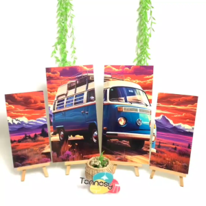TENNESY Hiasan Dinding Aesthetic 1 Set Mobil Retro VW Combi 60x40CM 4 Panel Wall Decor Dekorasi